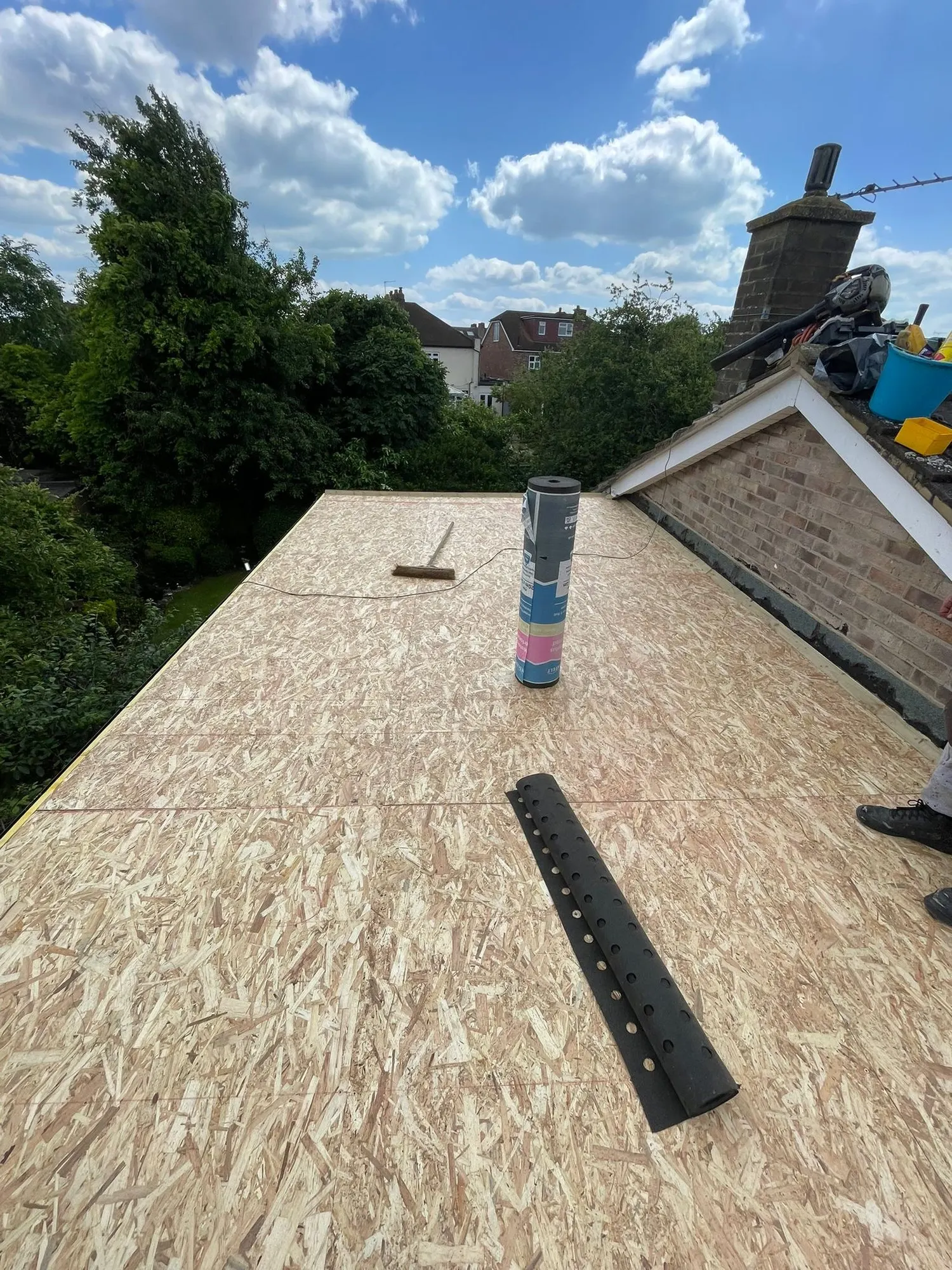 Boarded flat roof deck
