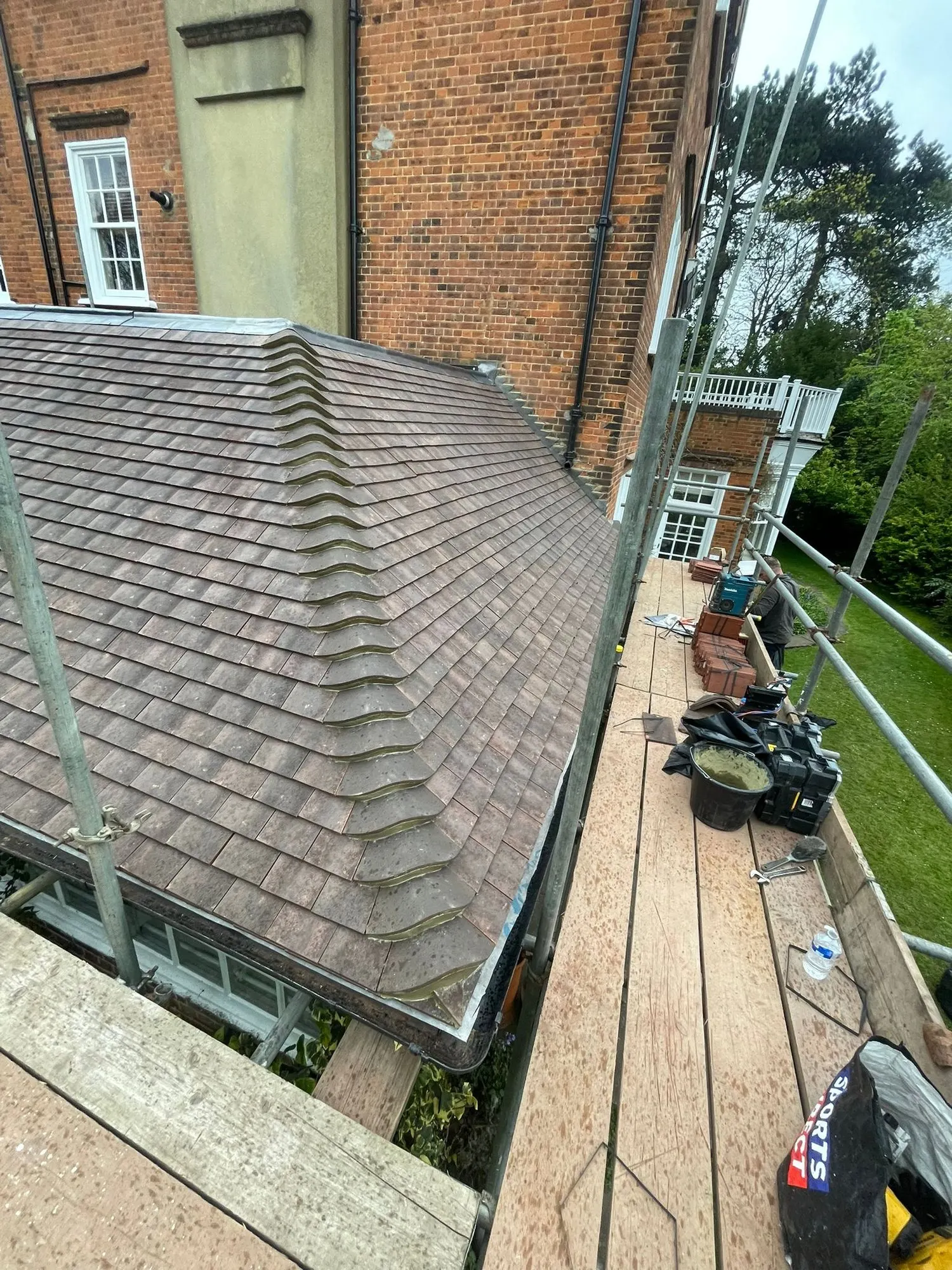 Clay tiled hip roof