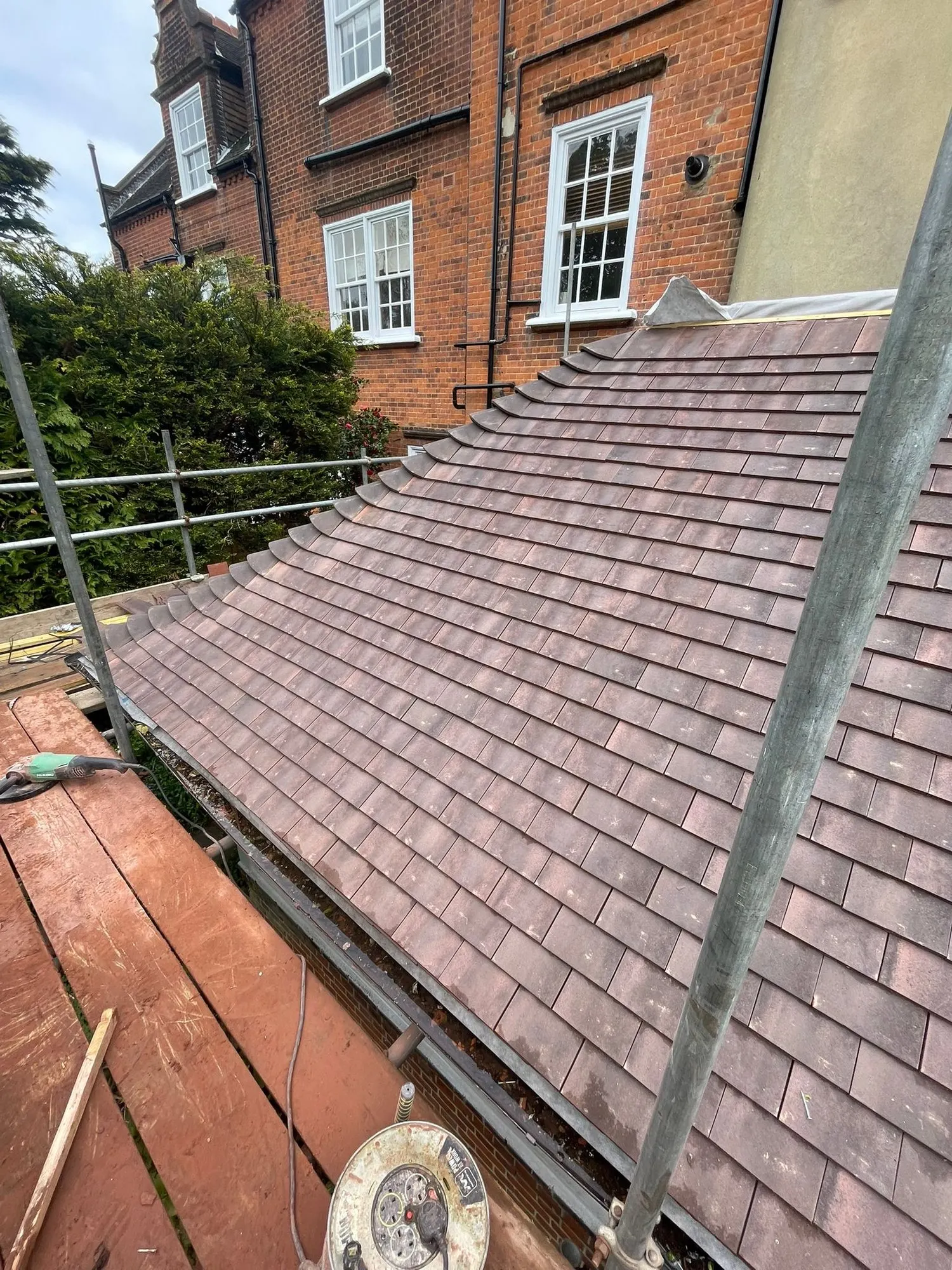 Clay tiled roof from the scaffold