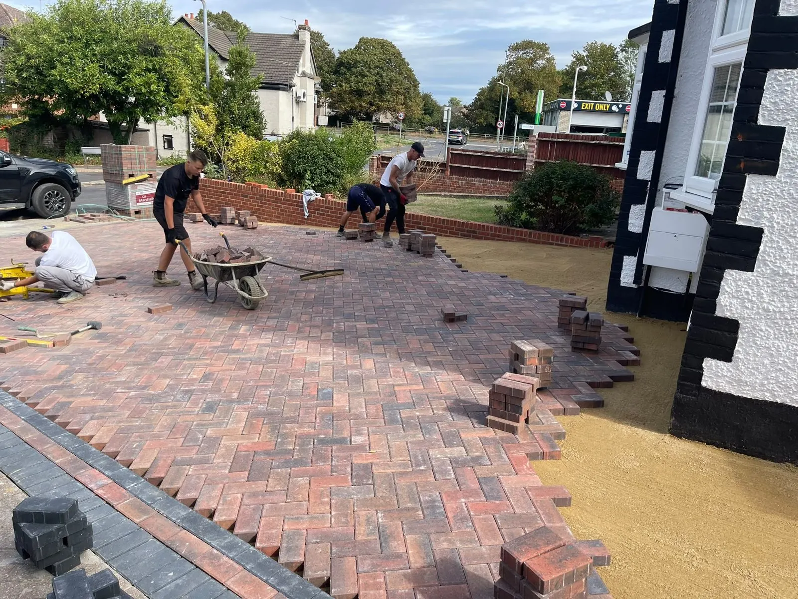 Block paving being laid on a driveway, G Scott Roofing, roofers and builders covering Sidcup