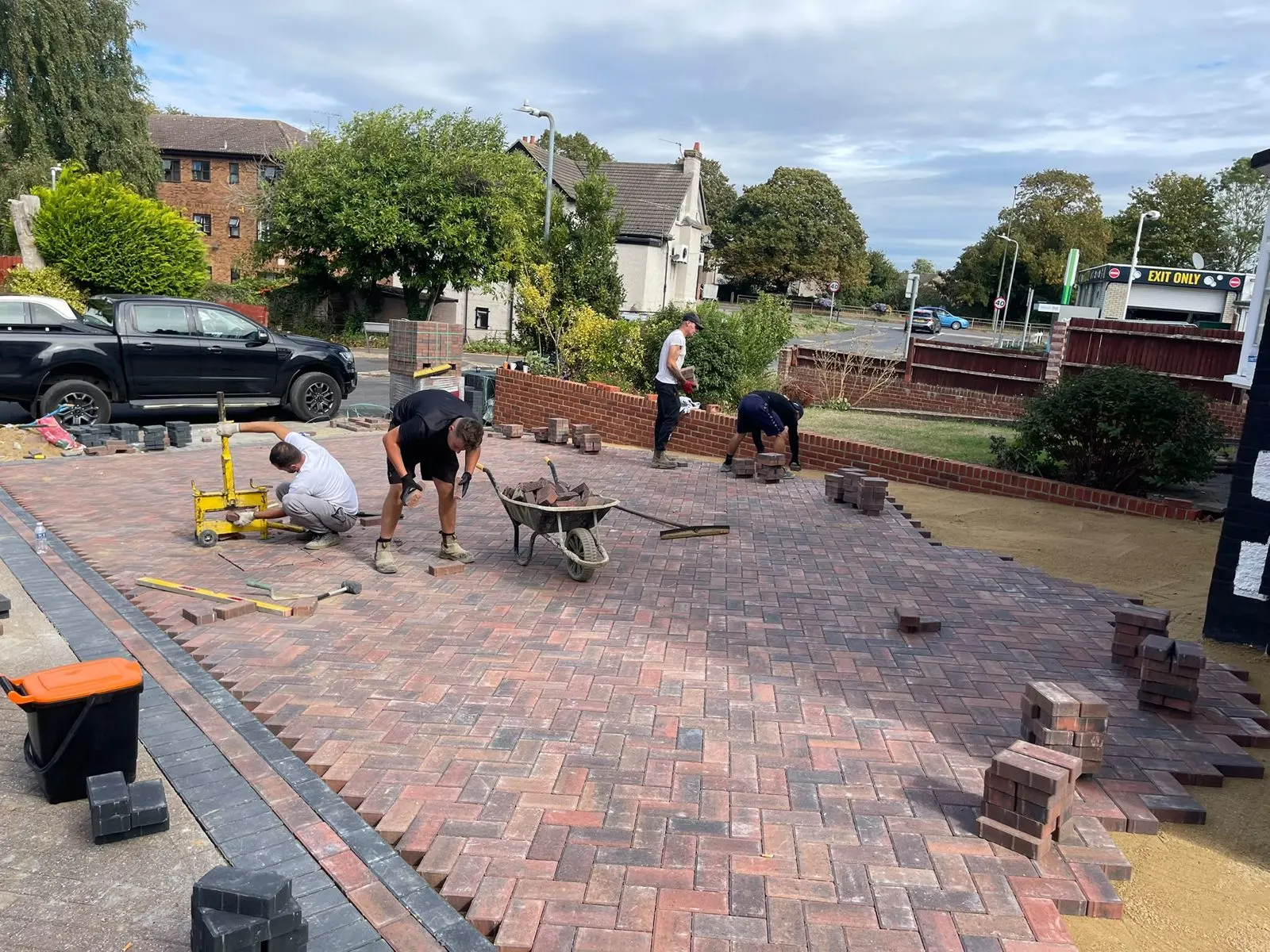 Block paving being laid on a driveway