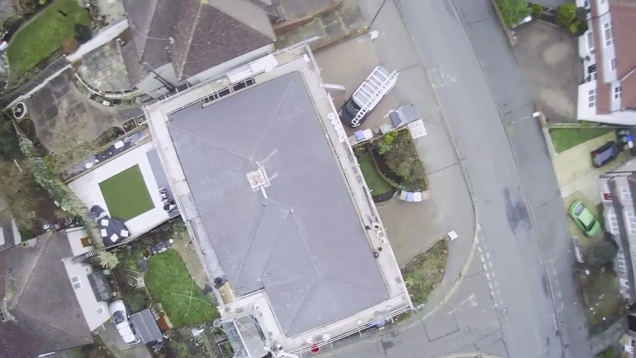 Drone view of a large flat roof