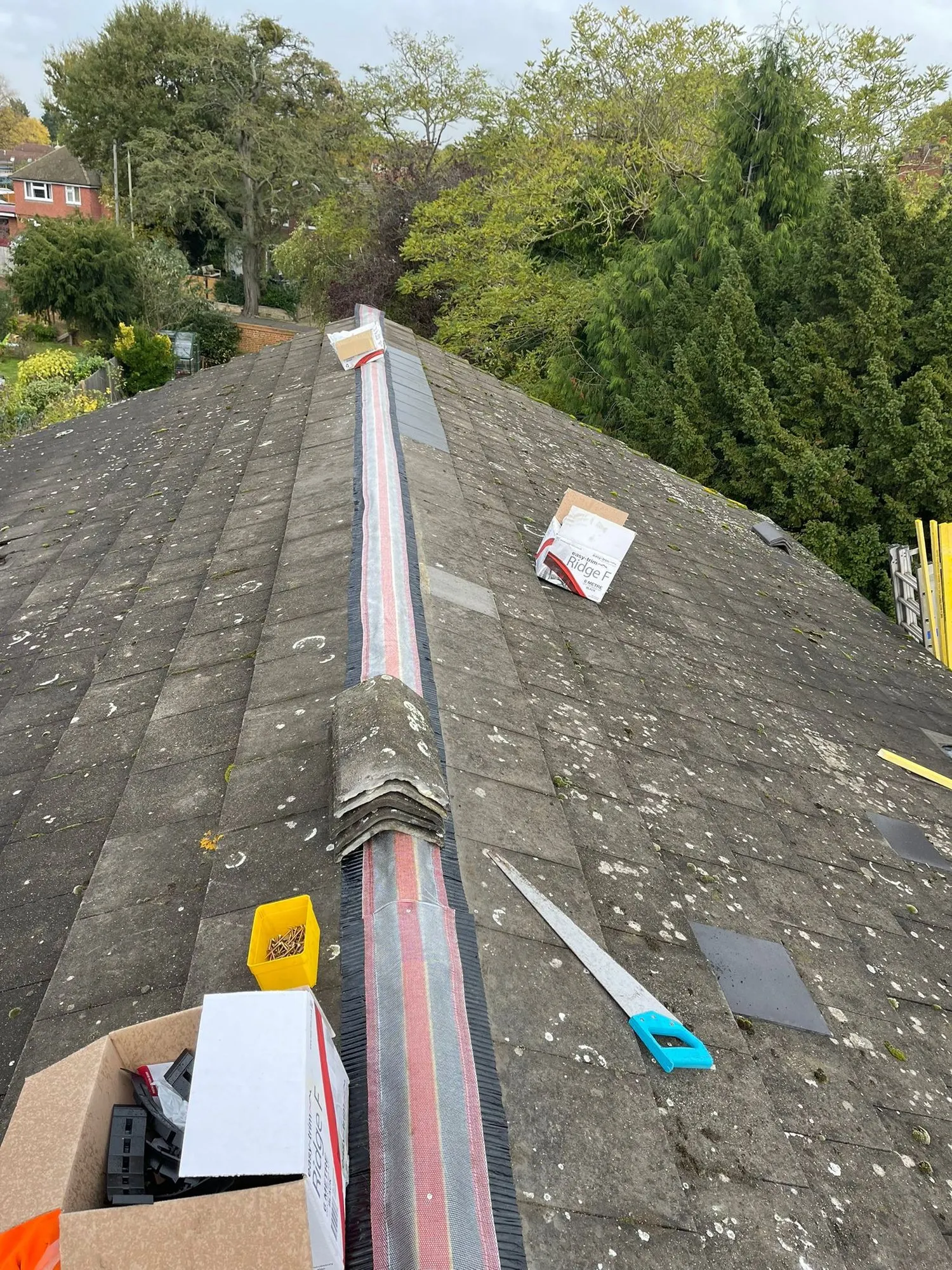 Dry ridge system fitted along a ridge