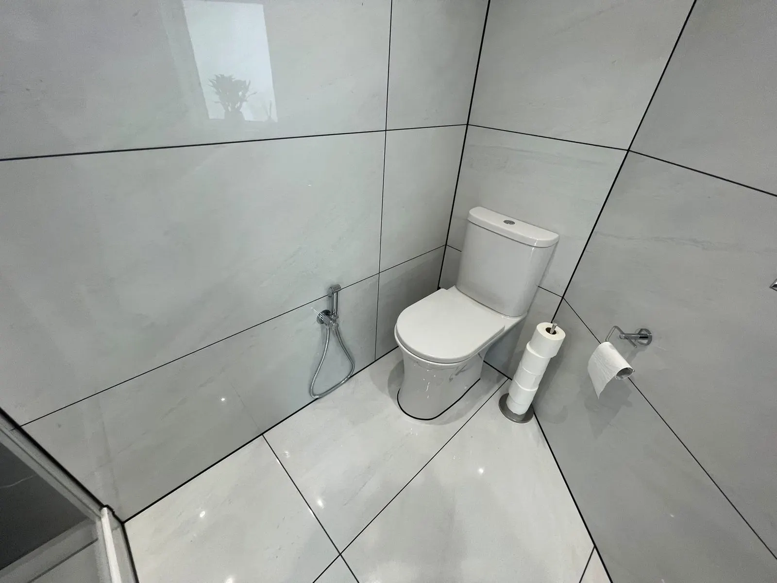 Toilet and tiled wall in a garden room, G Scott Roofing, roofers and builders covering Dartford