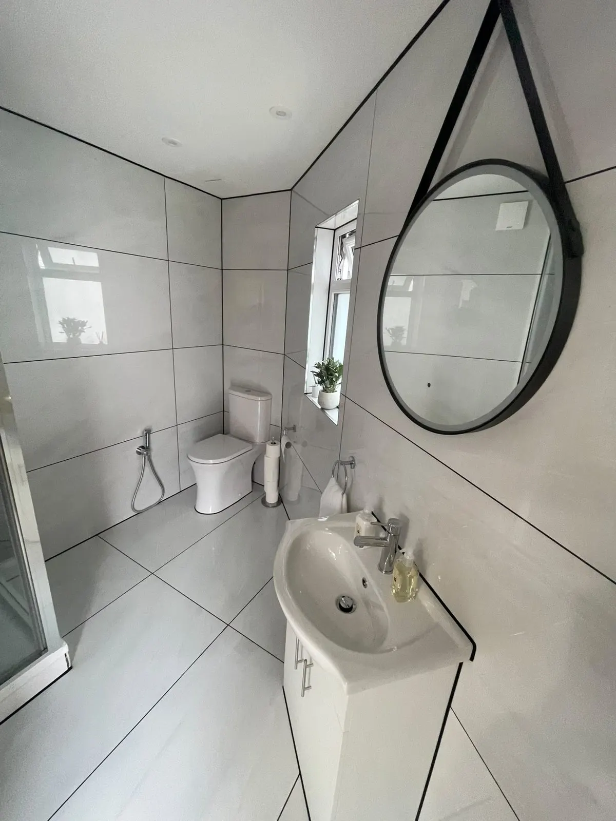 Washroom with basin and mirror in a garden room