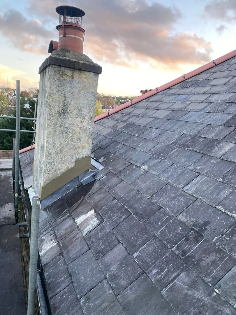 Slate roof and chimney stack