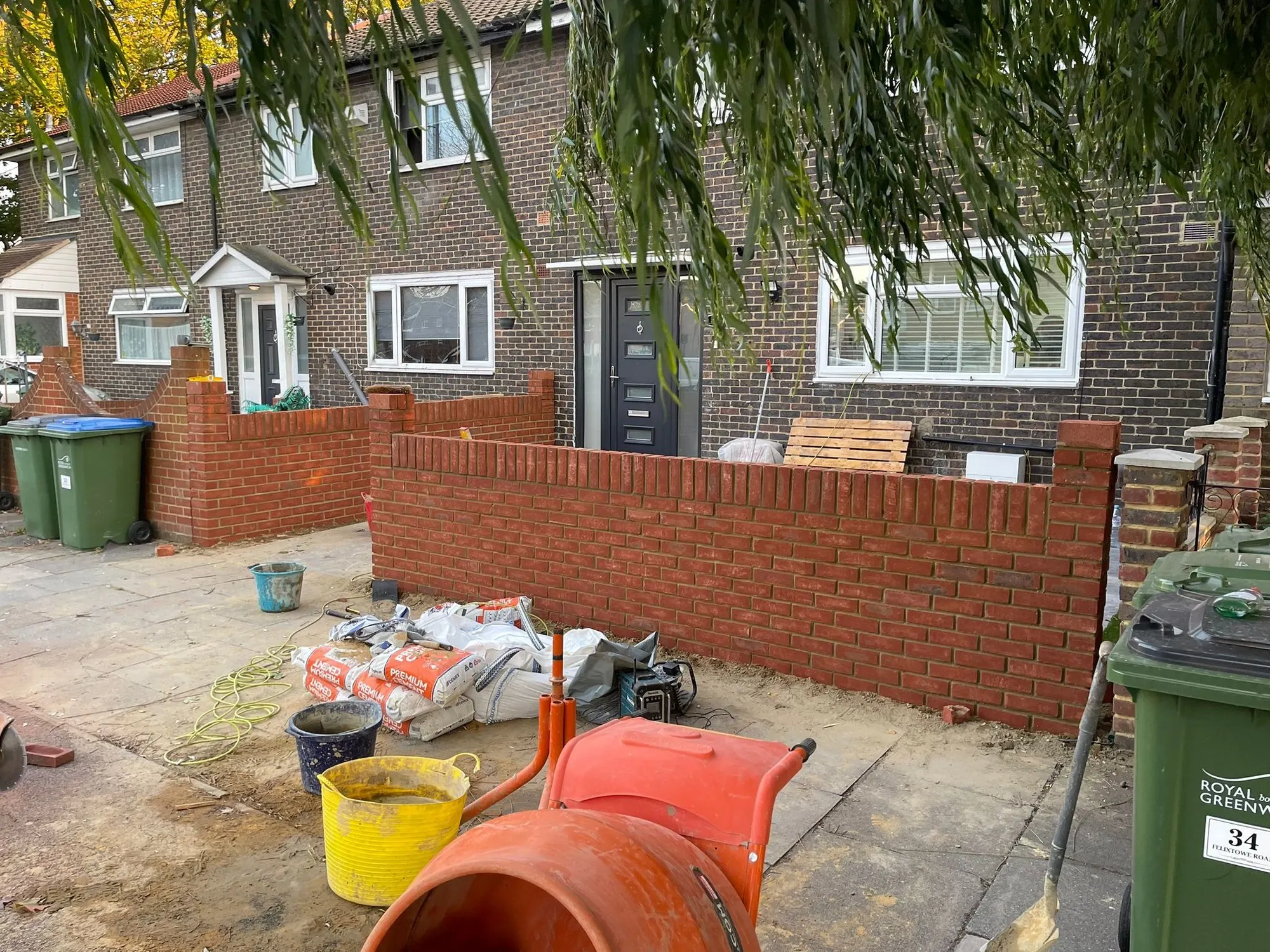 New brick front wall at a terraced house