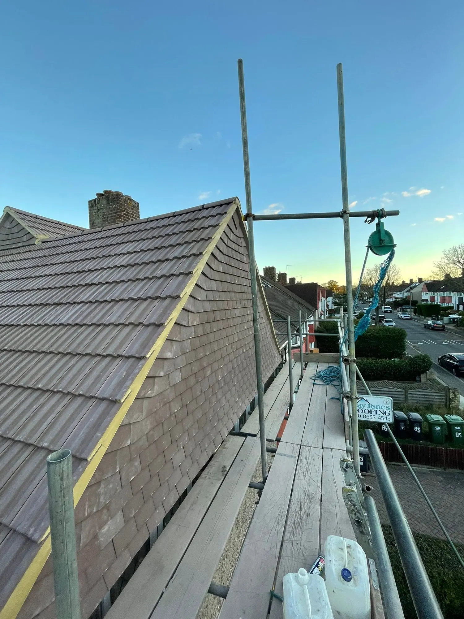 New dark tiled roof