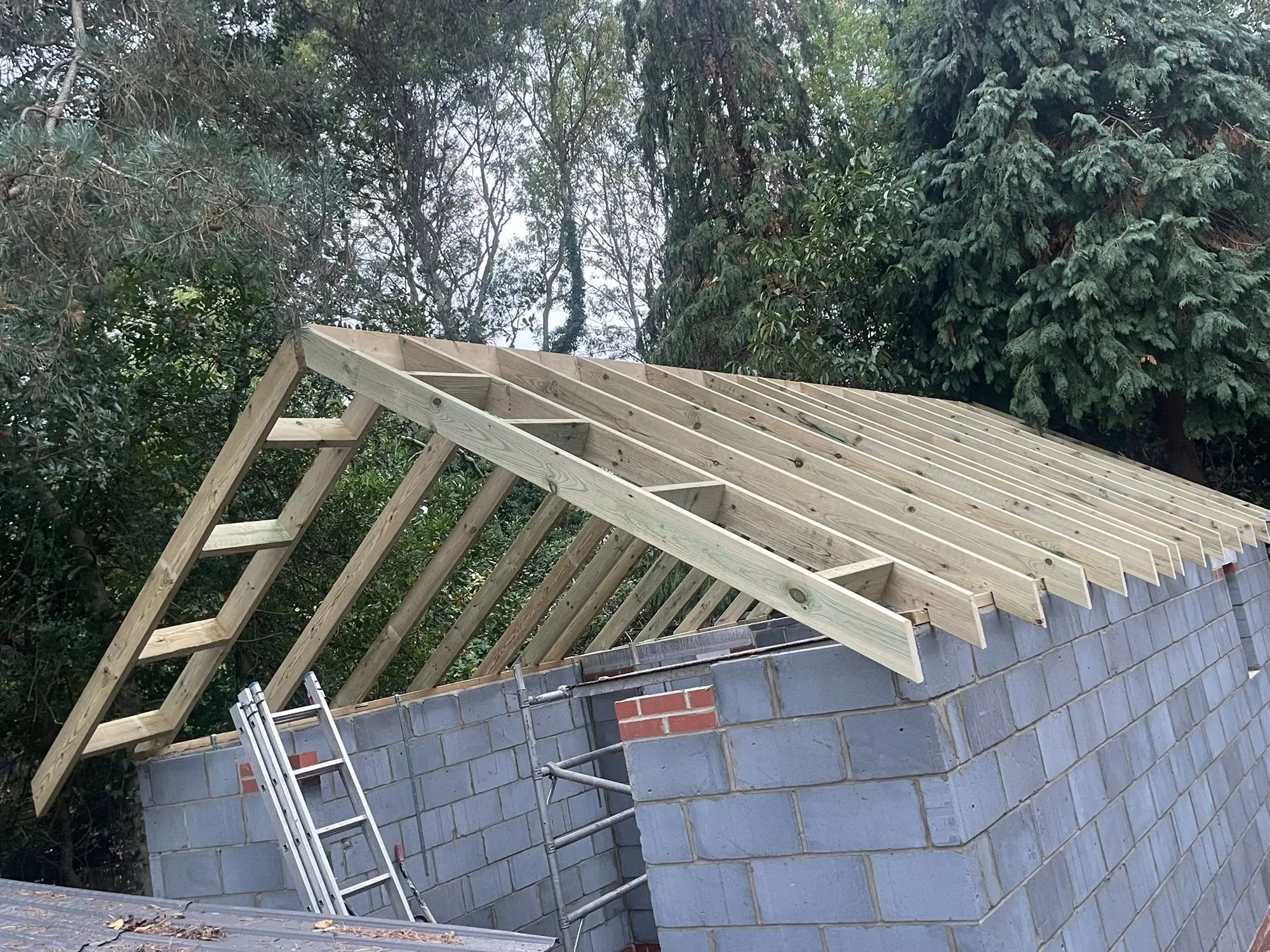 New roof timbers on block walls