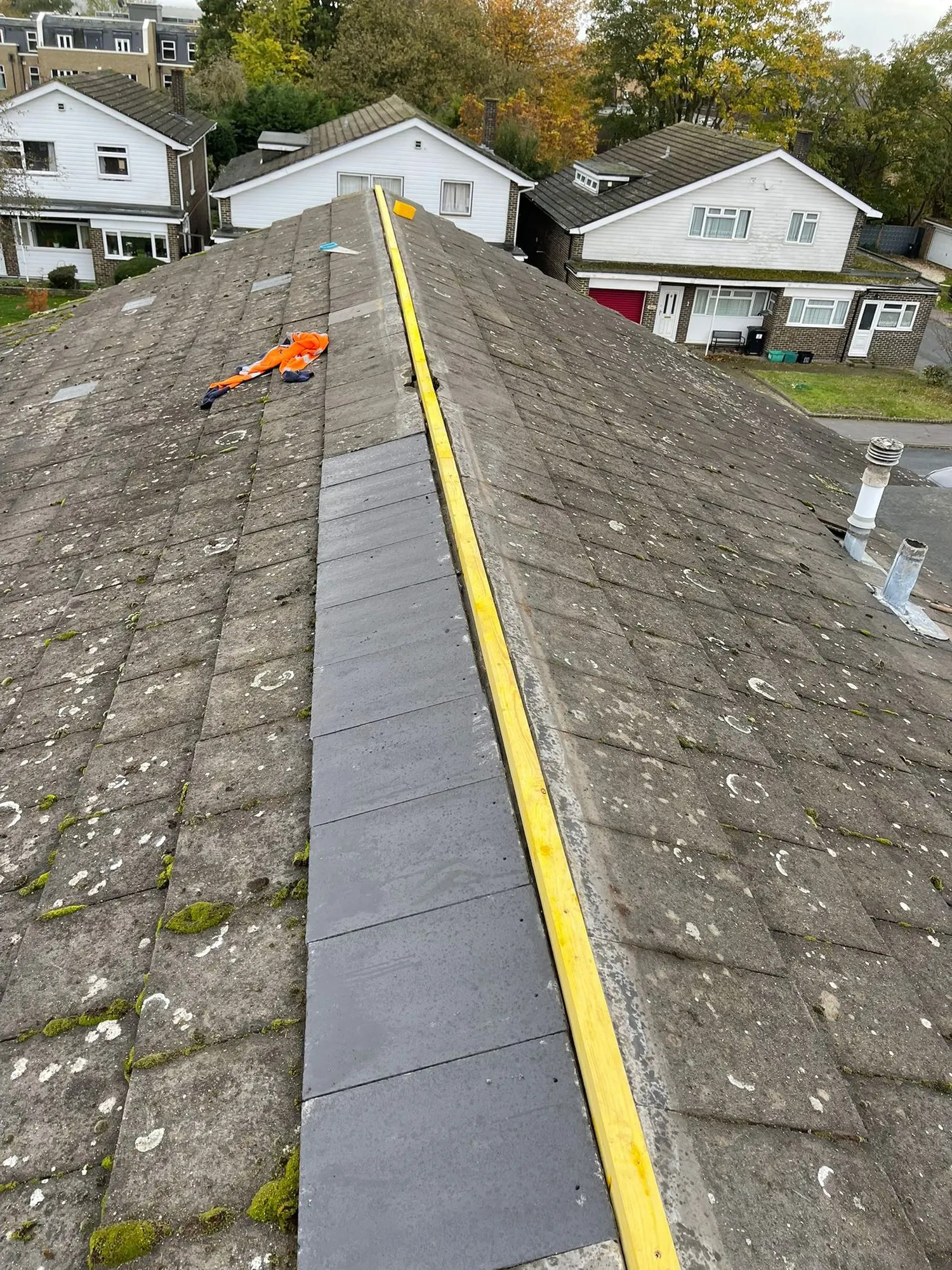 Old moss-covered tiled roof
