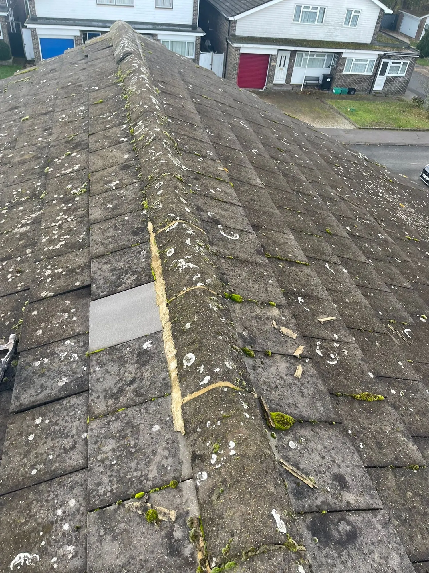 Old moss-covered tiled roof