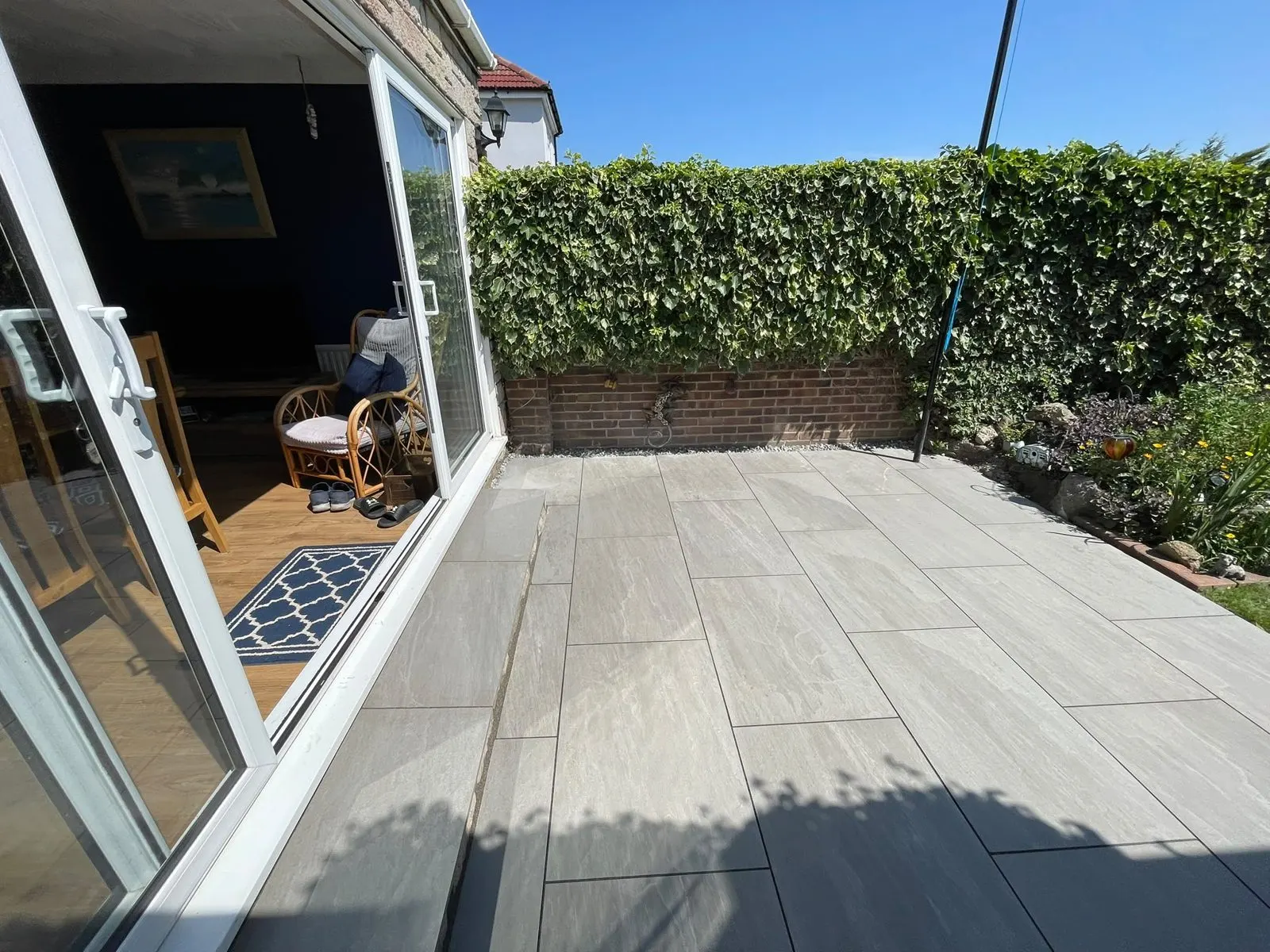 Porcelain paving patio outside patio doors
