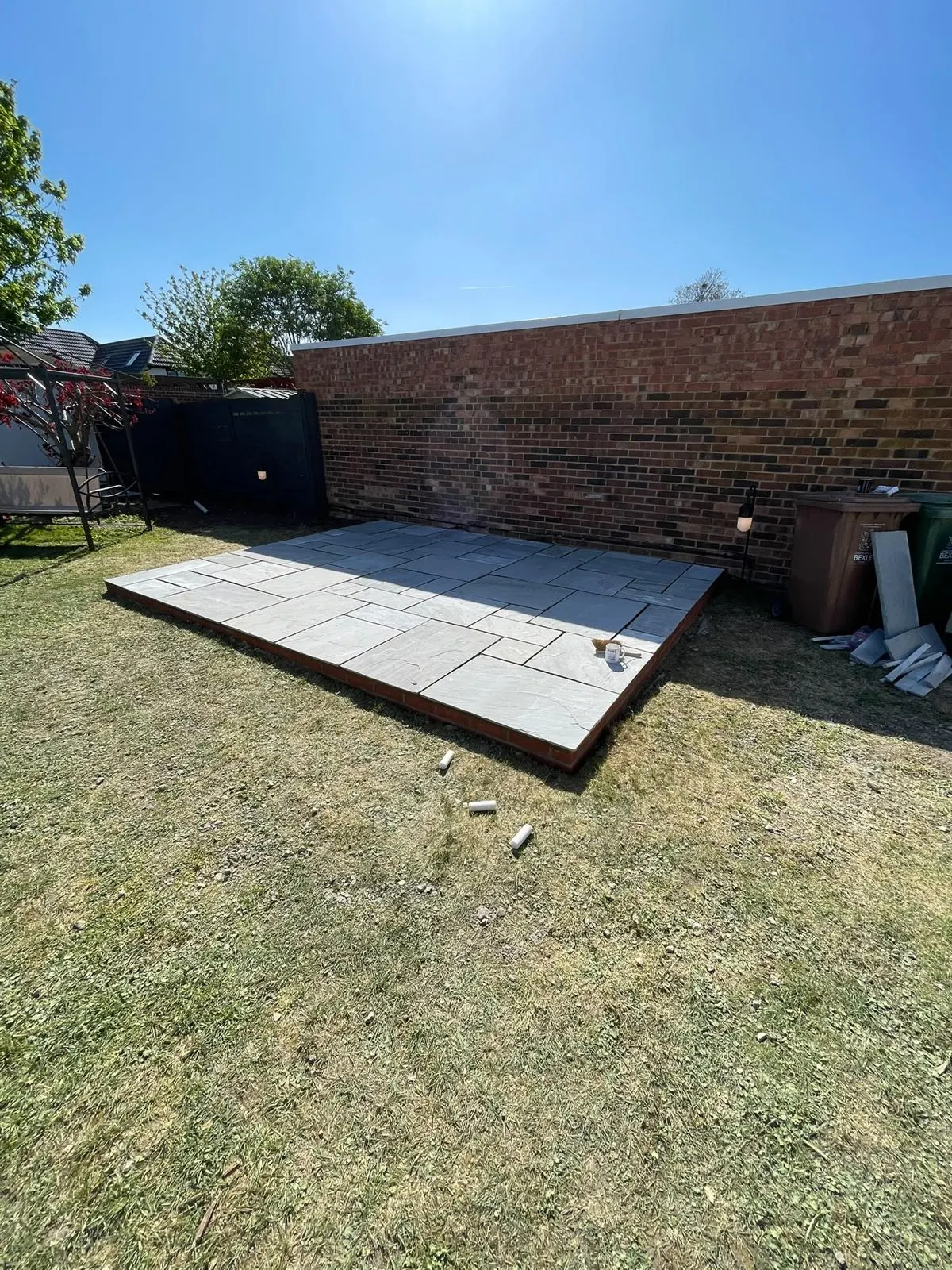 Paving laid on a prepared base in a garden