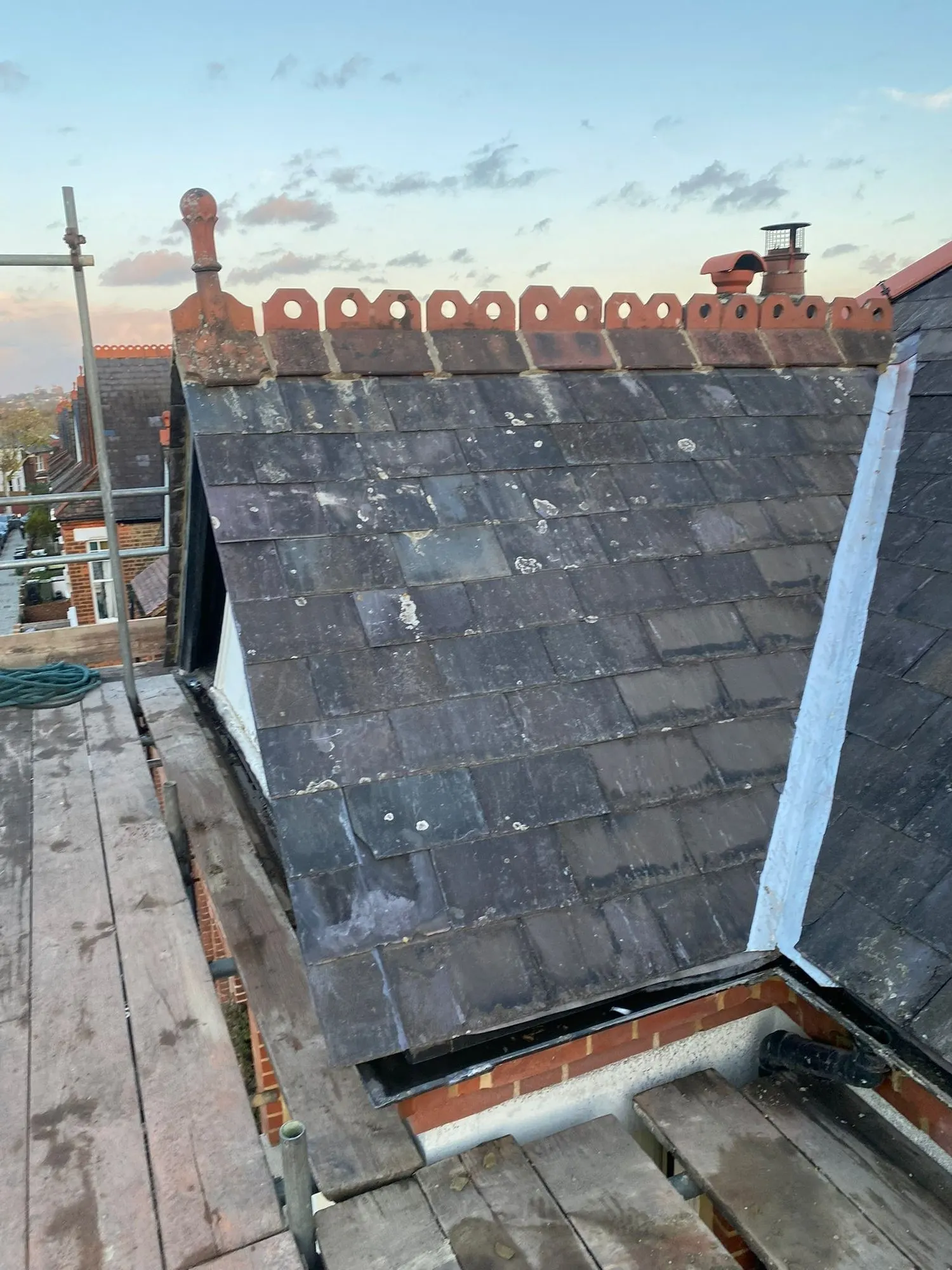 Slate roof with lead valleys
