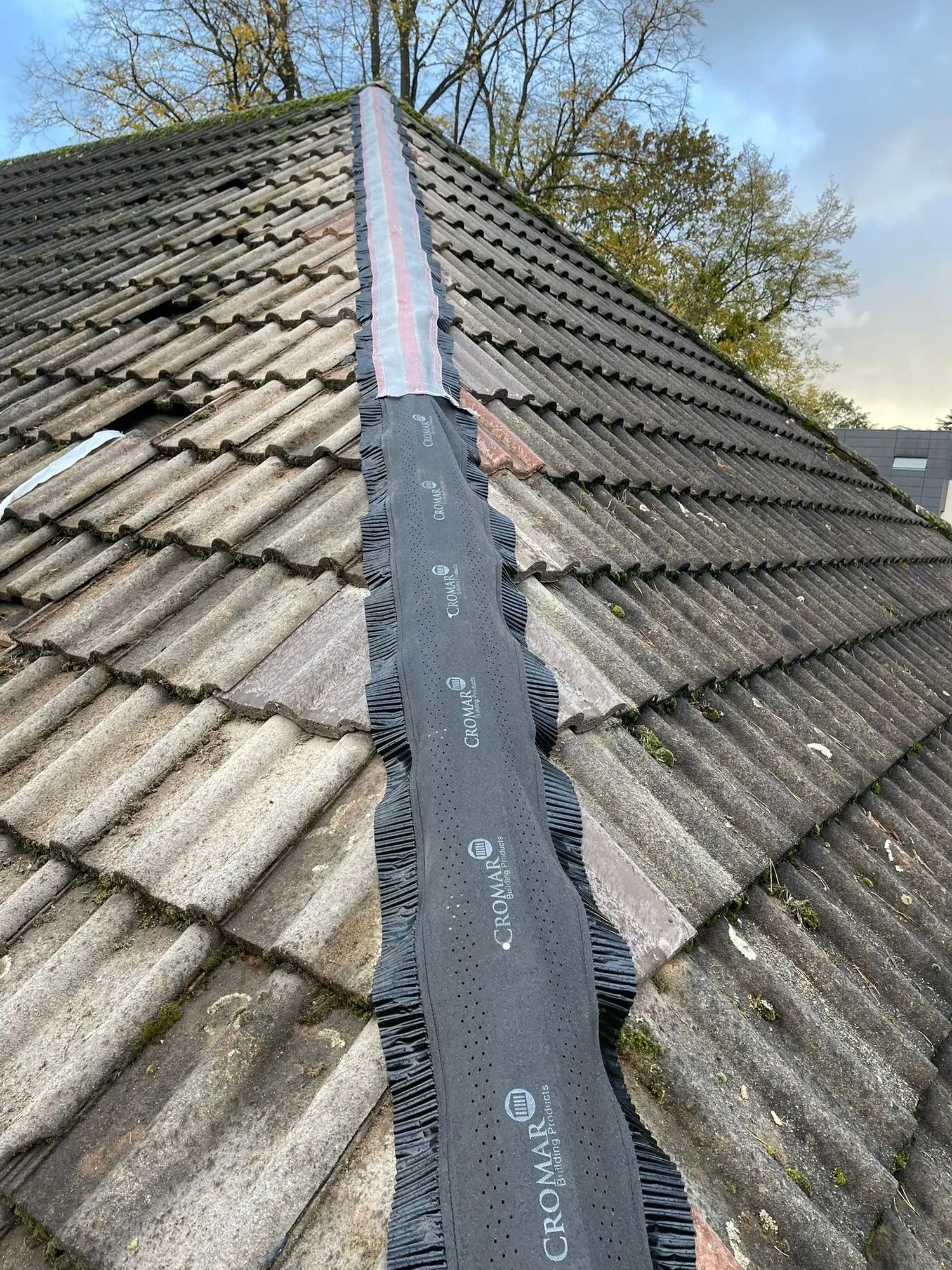 Valley liner fitted on a tiled roof