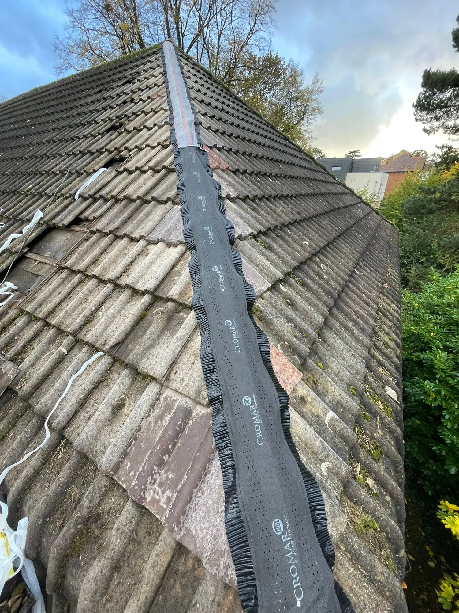 Valley liner fitted on a tiled roof
