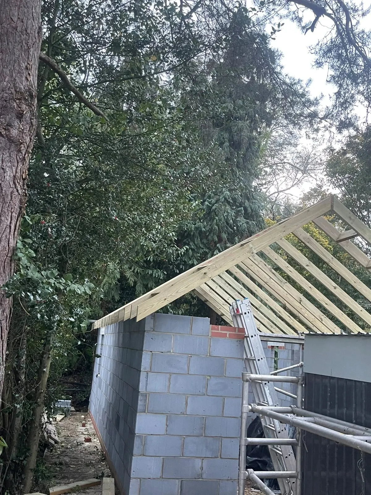 Timber and block outbuilding
